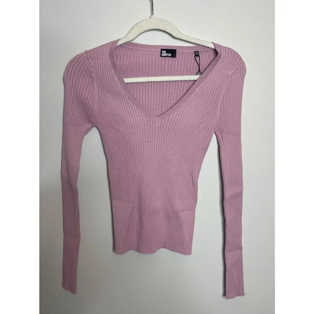 $215 The Kooples knitted pink V neck top sweater NWT
